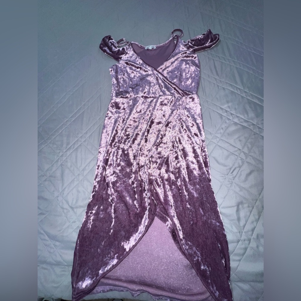 Lilac Velvet Off the Shoulder Dress
